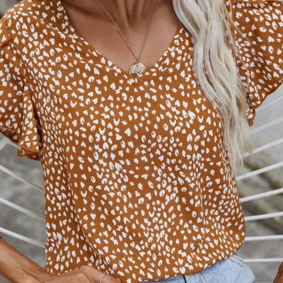 Leopard Print Butterfly Sleeve Blouse - Picture 5 of 6